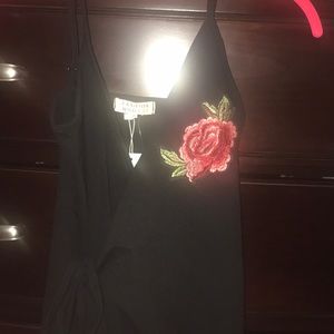 Black floral wrap dress